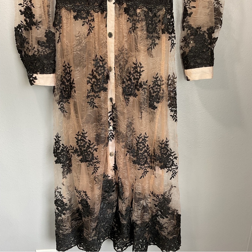 Metisu snap button up floral embroidery mesh overlay dress size XS New D35 - Picture 3 of 11